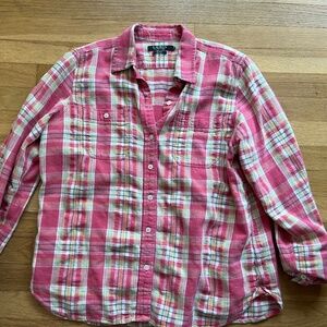 Vintage 90s Ralph Lauren Plaid Flannel Shirt Pink Yellow M/L